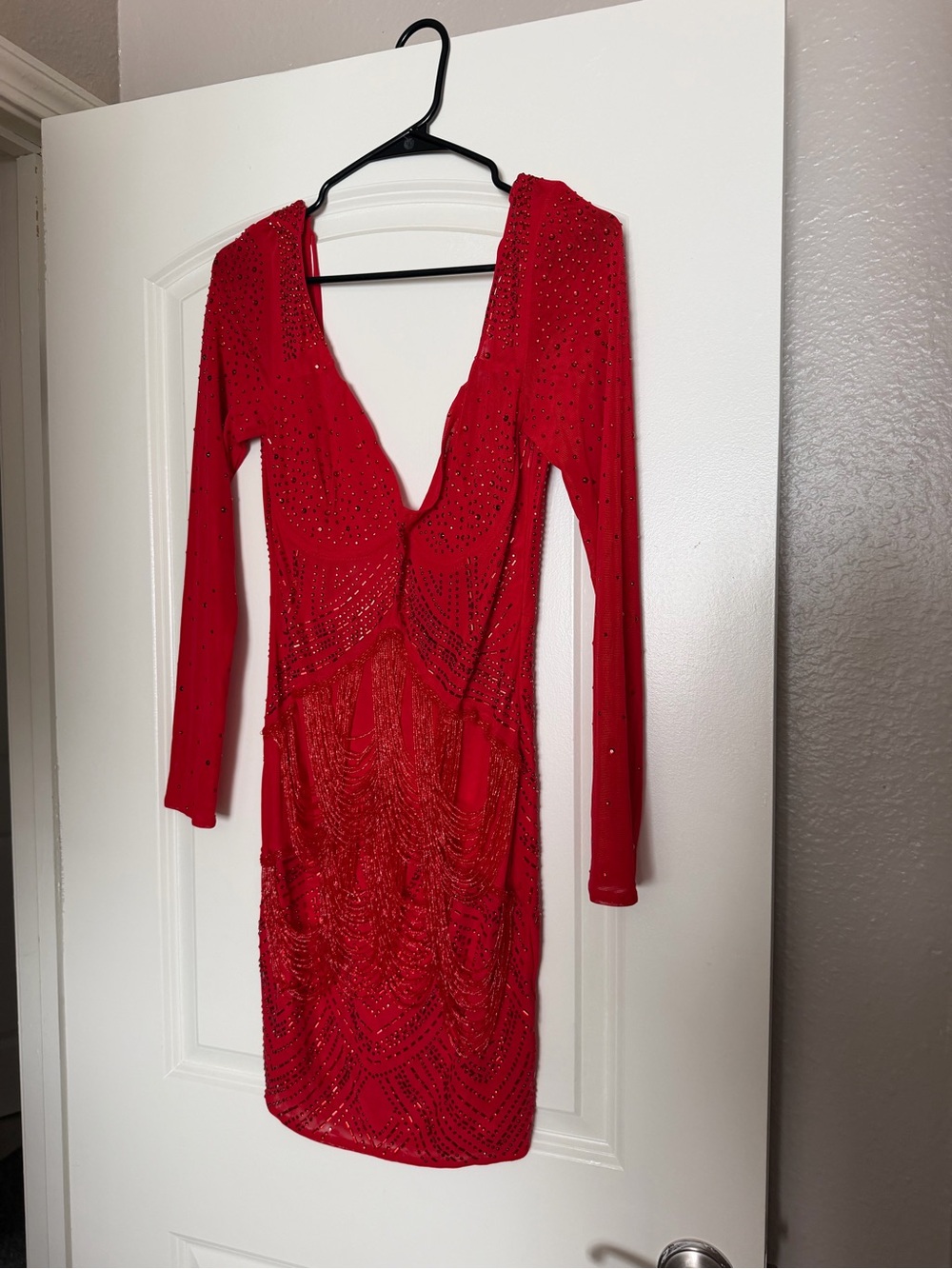NWT Red Beaded Long-Sleeve Party Dress